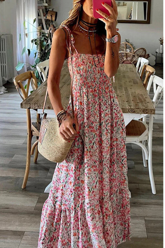 LM | Ready To Vacation Floral Print Maxi Dress with Smocked Waist