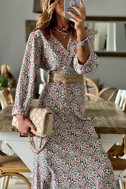 LM | V-neck multi print midi dress