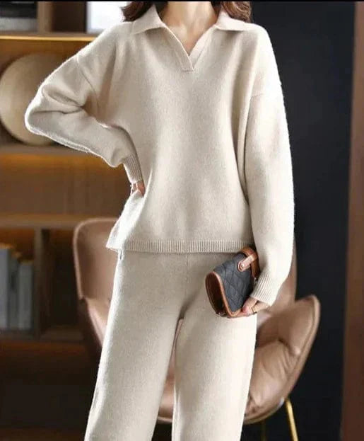 LM | 2 Piece Set Ladies Oversized Tracksuit Polo Collar Sweater and Pants