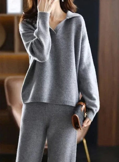 LM | 2 Piece Set Ladies Oversized Tracksuit Polo Collar Sweater and Pants