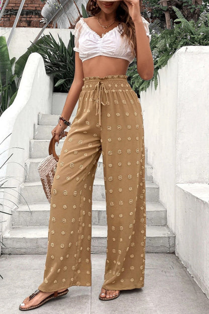 LM | High waist jacquard pants with wide leg casual pants