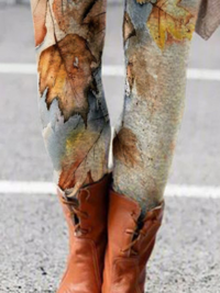 LM | Casual printed leaf coat pants