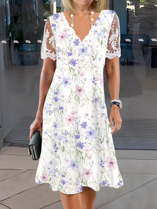 LM | Sweet Floral Lace Patchwork Midi Dress