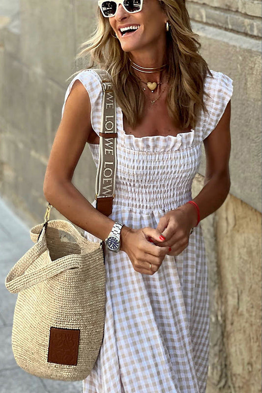 LM | Singing Solo Multi Plaid Maxi Dress with smocked top