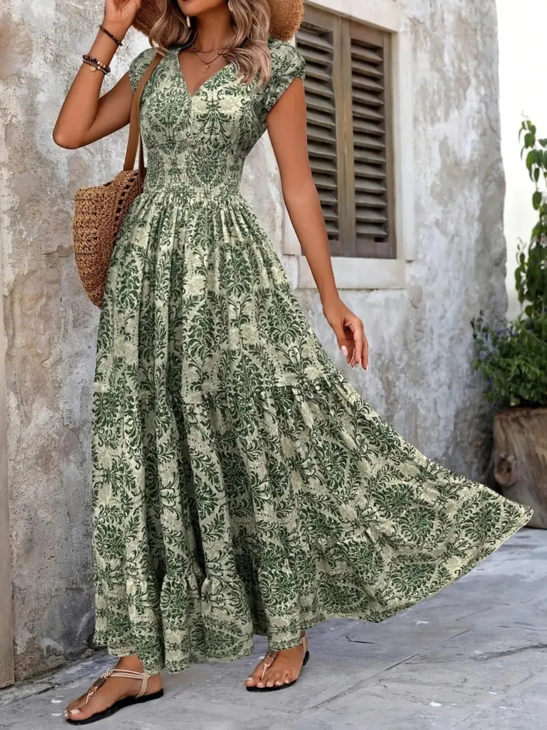 LM | Vintage Floral Cap Sleeve Maxi Dress