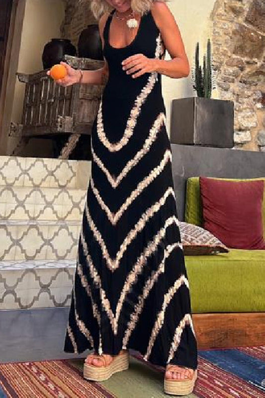 LM | Summer of Fun Tie-dye print back lace-up stretch maxi dress