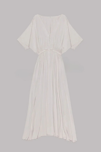 LM | Soft and Elegant Kimono Sleeve Stretchy Waist Pocketed Slit Maxi Dress