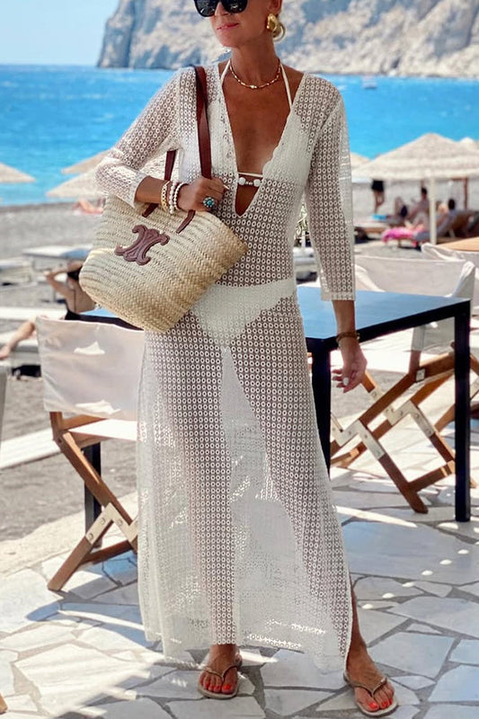 LM | Beach Life Crochet Lace U-Neck Half Sleeves Vacation Maxi Dress