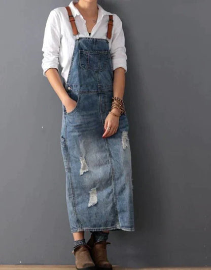 LM | Ripped denim jumpsuit dress