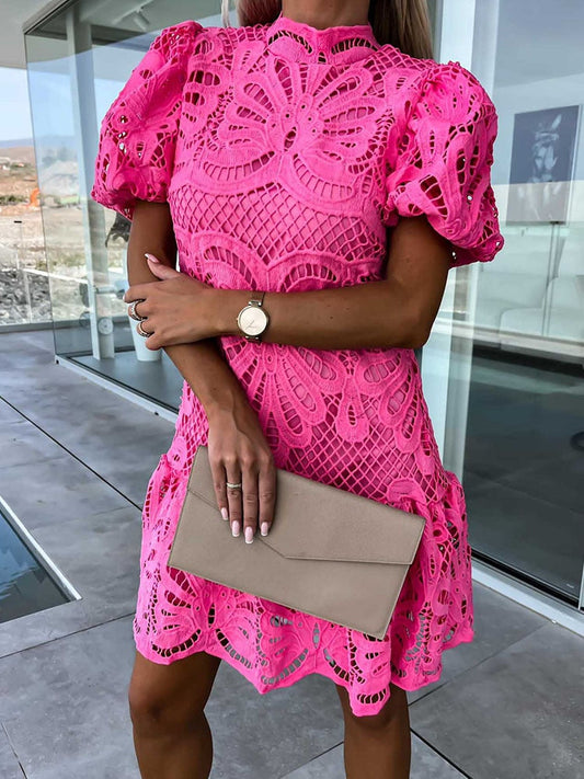 LM | elegant midi dress for women with puff sleeves