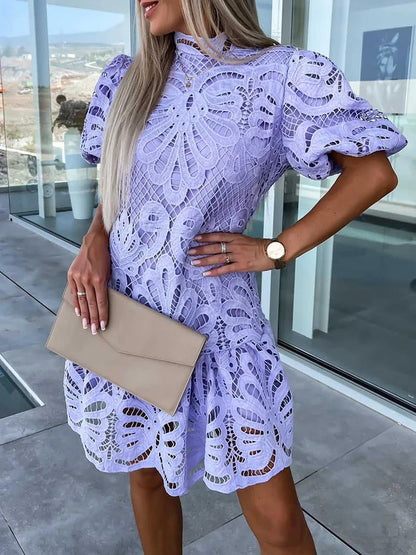 LM | elegant midi dress for women with puff sleeves