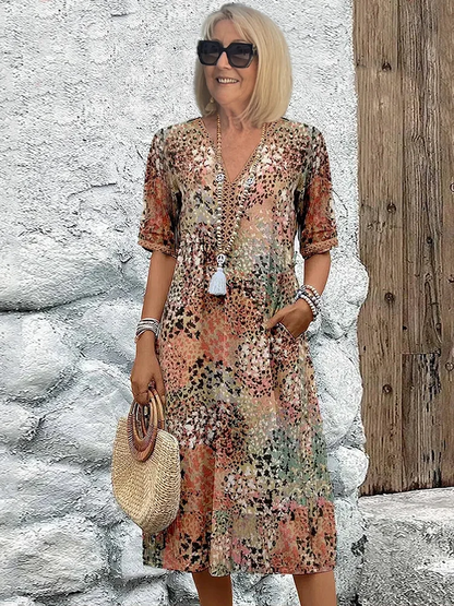 LM | Vibrant midi dress with pockets for women