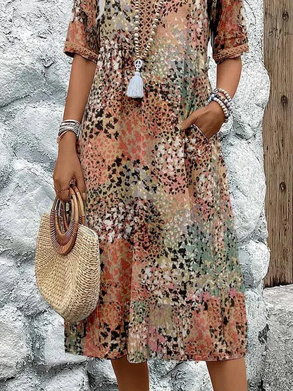 LM | Vibrant midi dress with pockets for women