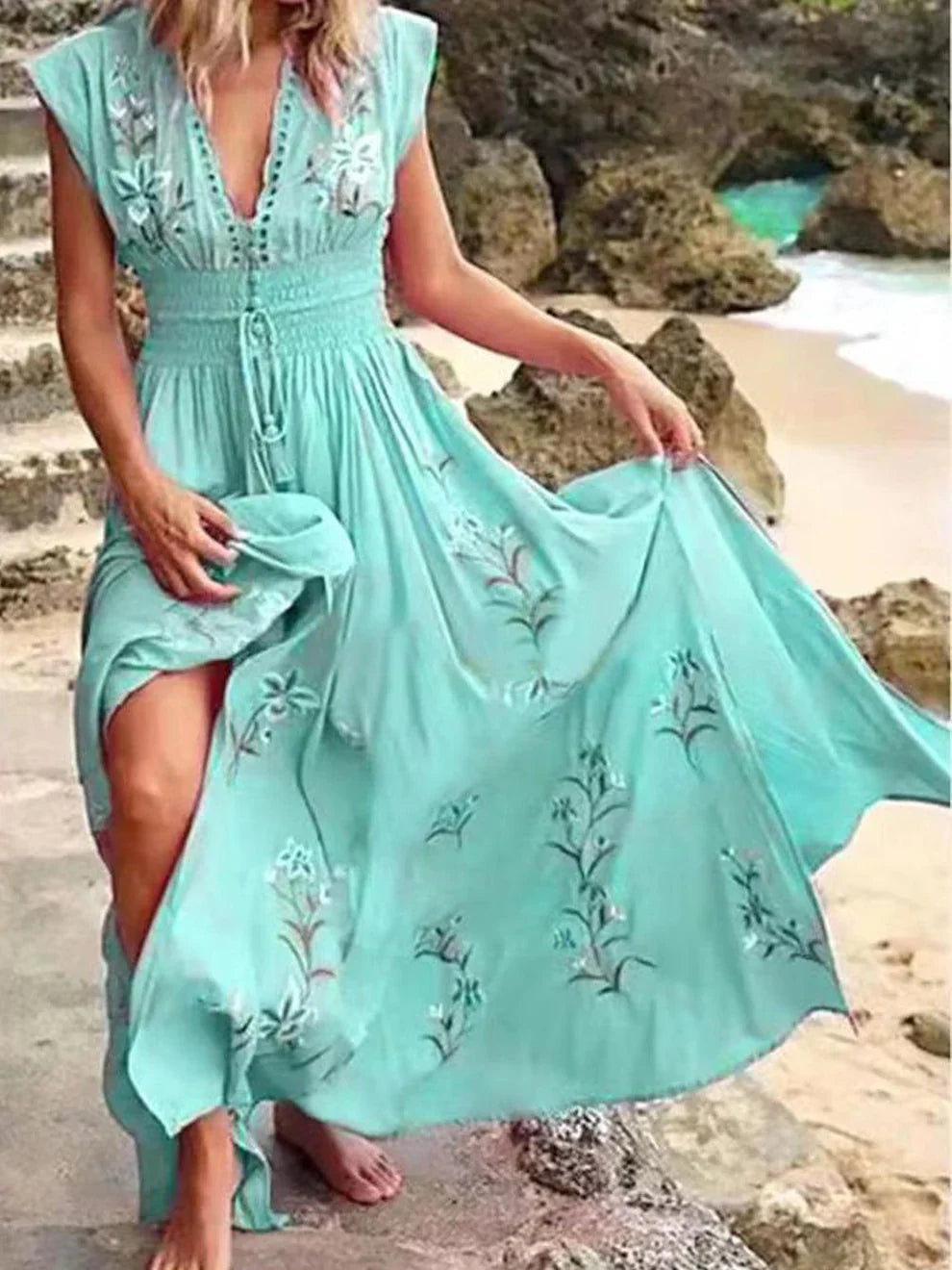 LM | Elegant maxi dress with V-neckline
