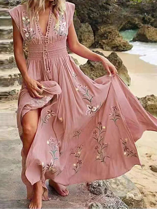 LM | Elegant maxi dress with V-neckline