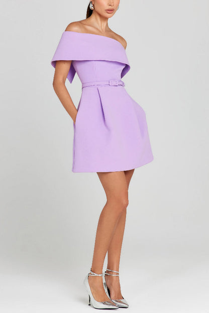 LM | Elegant Evening Lapel Bandeau Detachable Belt Pocketed Mini Dress