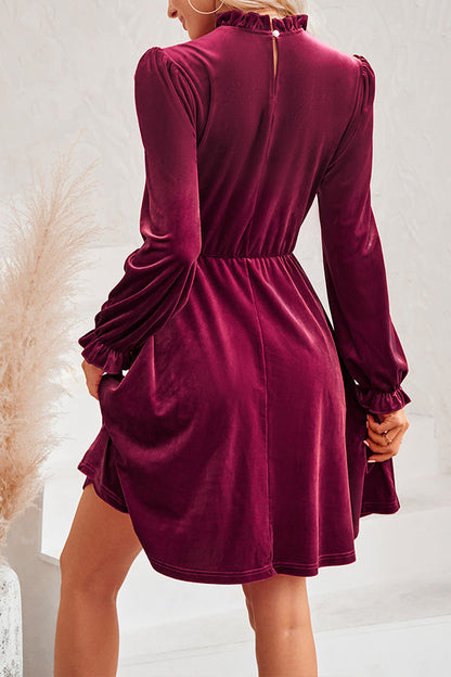 LM | Turtleneck long-sleeved velvet mini dress