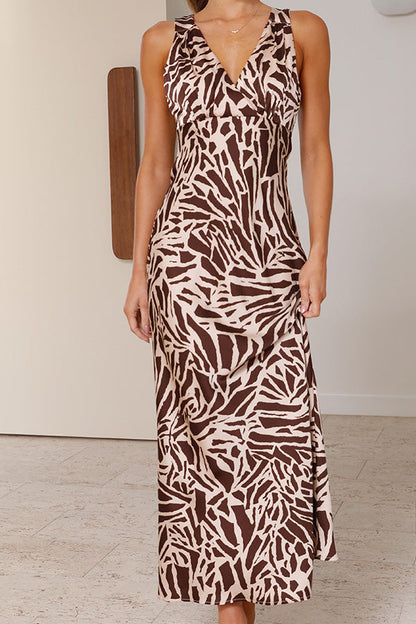 LM | Taylan Brown Deep V-neck midi dress