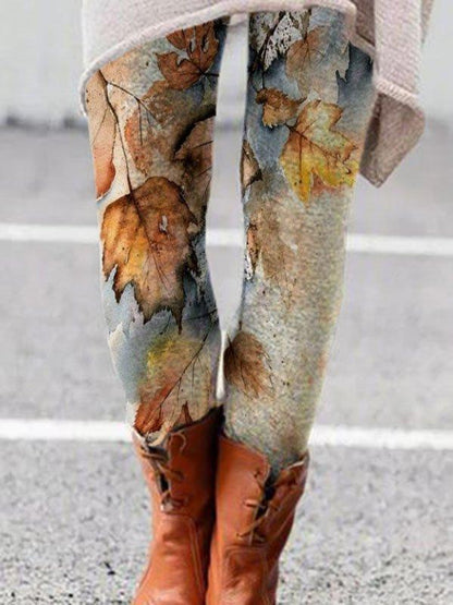 LM | Casual printed leaf coat pants