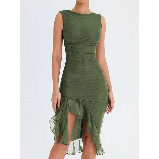 LM | Elegant backless midi dress with ruffles