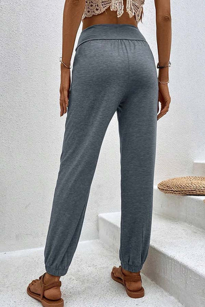 LM | Temperament casual loose pocket high waist pants