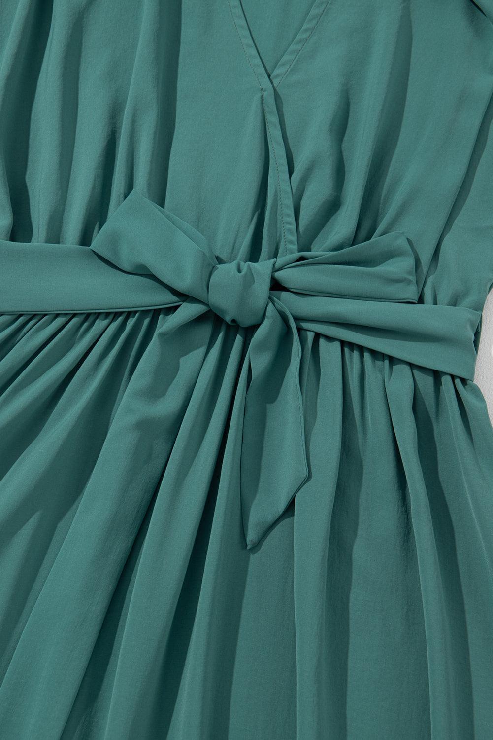 LM | Dark green maxi dress with pleats for women