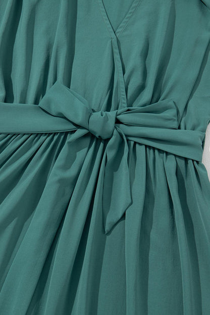 LM | Dark green maxi dress with pleats for women