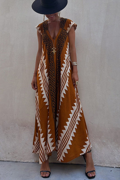 LM | Beach dates Ethno print maxi dress in A-line