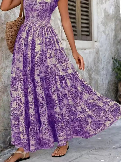 LM | Vintage Floral Cap Sleeve Maxi Dress