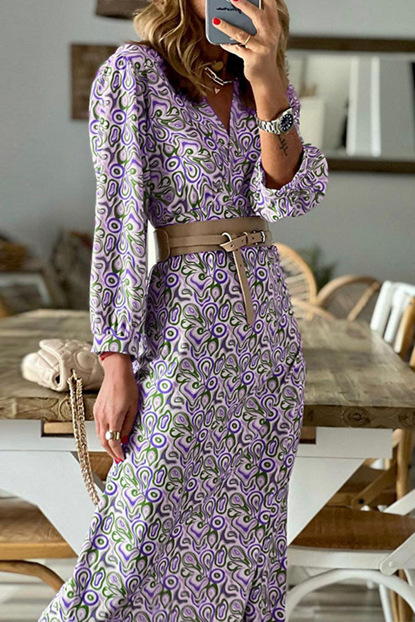 LM | V-neck multi print midi dress