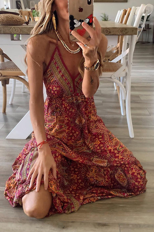 LM | Celeste Boho printed strappy maxi dresses with elastic waist