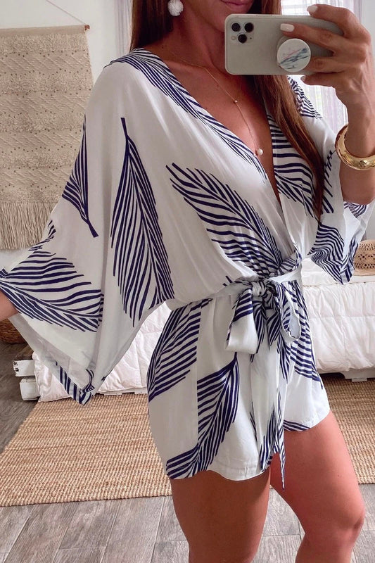 LM | Plants Print White romper