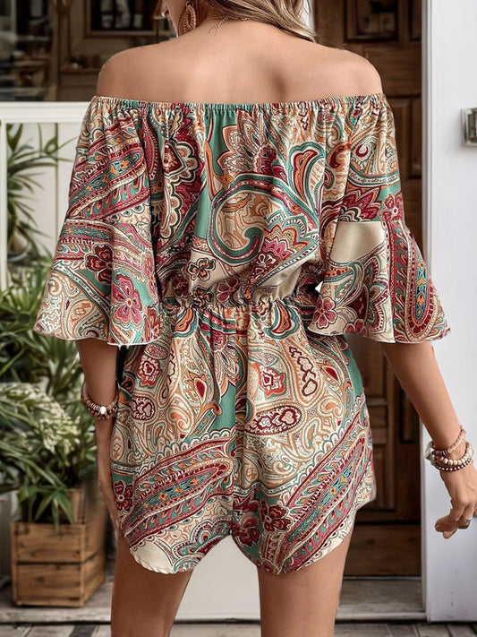 LM | Printed off-the-shoulder romper with half sleeves