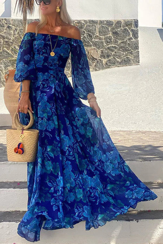 LM | Floral Off Shoulder Back Smocked Vacation Maxi Dress