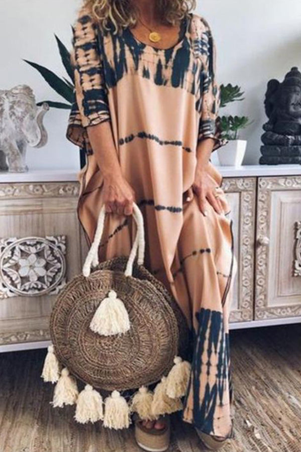 LM | Loose printed maxi dress with round neckline