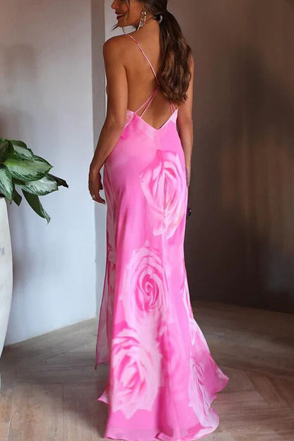 LM | You Get The Picture Floral Cowl Neck Flowy Slit Maxi Dress