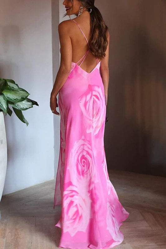 LM | You Get The Picture Floral Cowl Neck Flowy Slit Maxi Dress