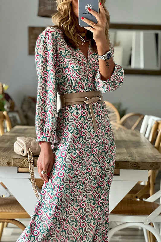 LM | V-neck multi print midi dress
