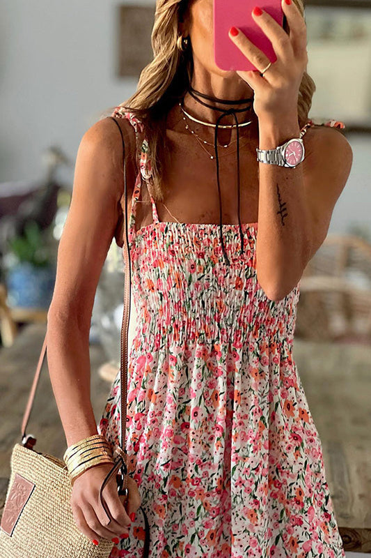 LM | Rubie satin printed strapless elastic back ribbon maxi dress