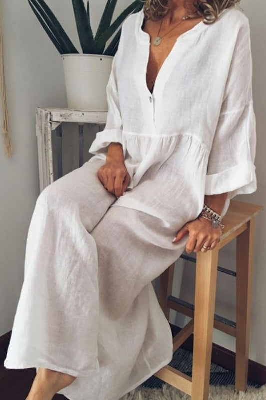 LM | V-NECK MONOCHROME MAXI DRESS