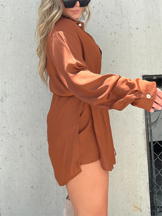LM | 2024 New Satin Overnight Romper Tunic Set