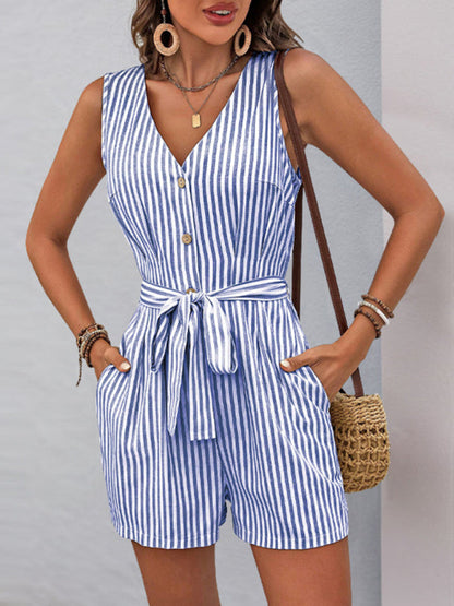 LM | Striped V-neck Sleeveless romper