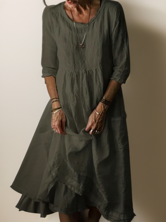 LM | Summer Pleated midi dress in cotton and linen