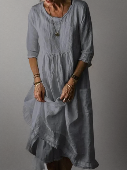 LM | Summer Pleated midi dress in cotton and linen