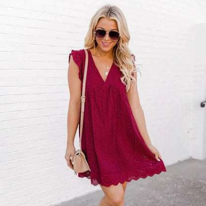 LM | airy mini dress with ruffles and eyelets for summer outings