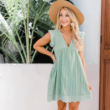 LM | airy mini dress with ruffles and eyelets for summer outings