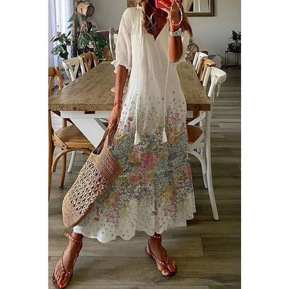 LM | Elegant loose cotton linen maxi dress 1 + 1 FREE
