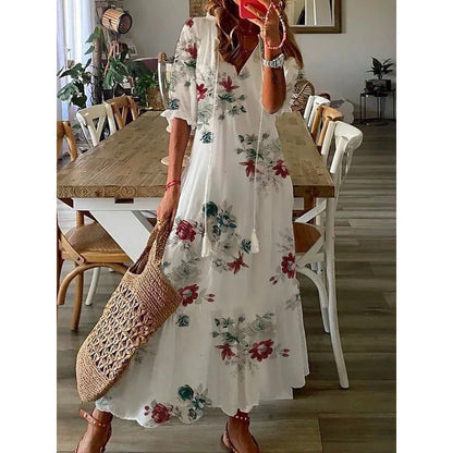 LM | Elegant loose cotton linen maxi dress 1 + 1 FREE