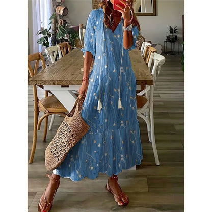 LM | Elegant loose cotton linen maxi dress 1 + 1 FREE