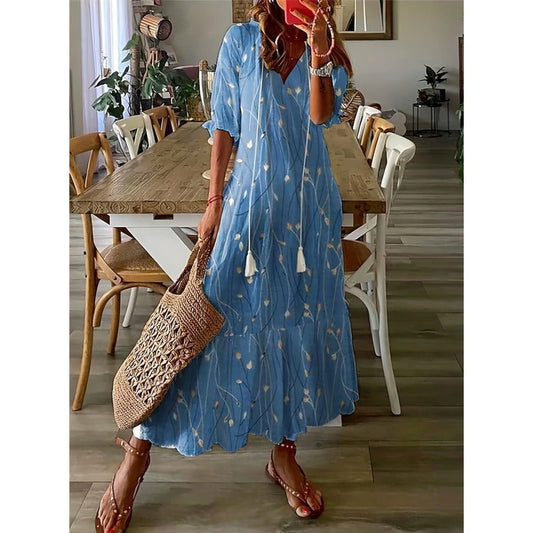 LM | Elegant loose cotton linen maxi dress 1 + 1 FREE